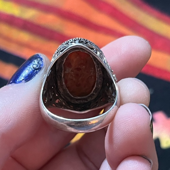VTG NK Signed Sponge Coral Marcasite Sterling Silver 925 Size 9 3/4 Ring - Picture 7 of 9